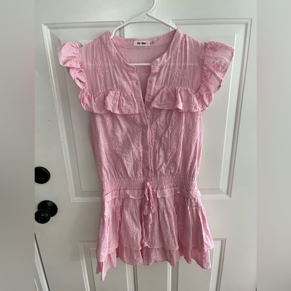 Pink Romper Dress - Eyelet Detail